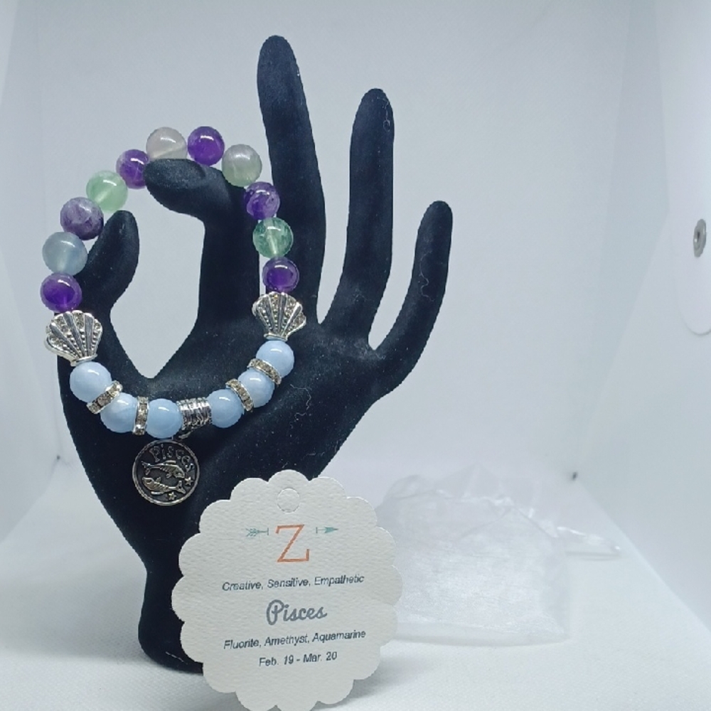 Zodiac Pisces Bracelet with Precious Stones 7" Stretch Band